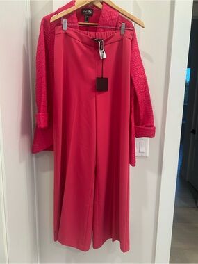 Joseph Ribkoff Hot Pink Wide-Leg Pants in geranium color. Matching jacket avail